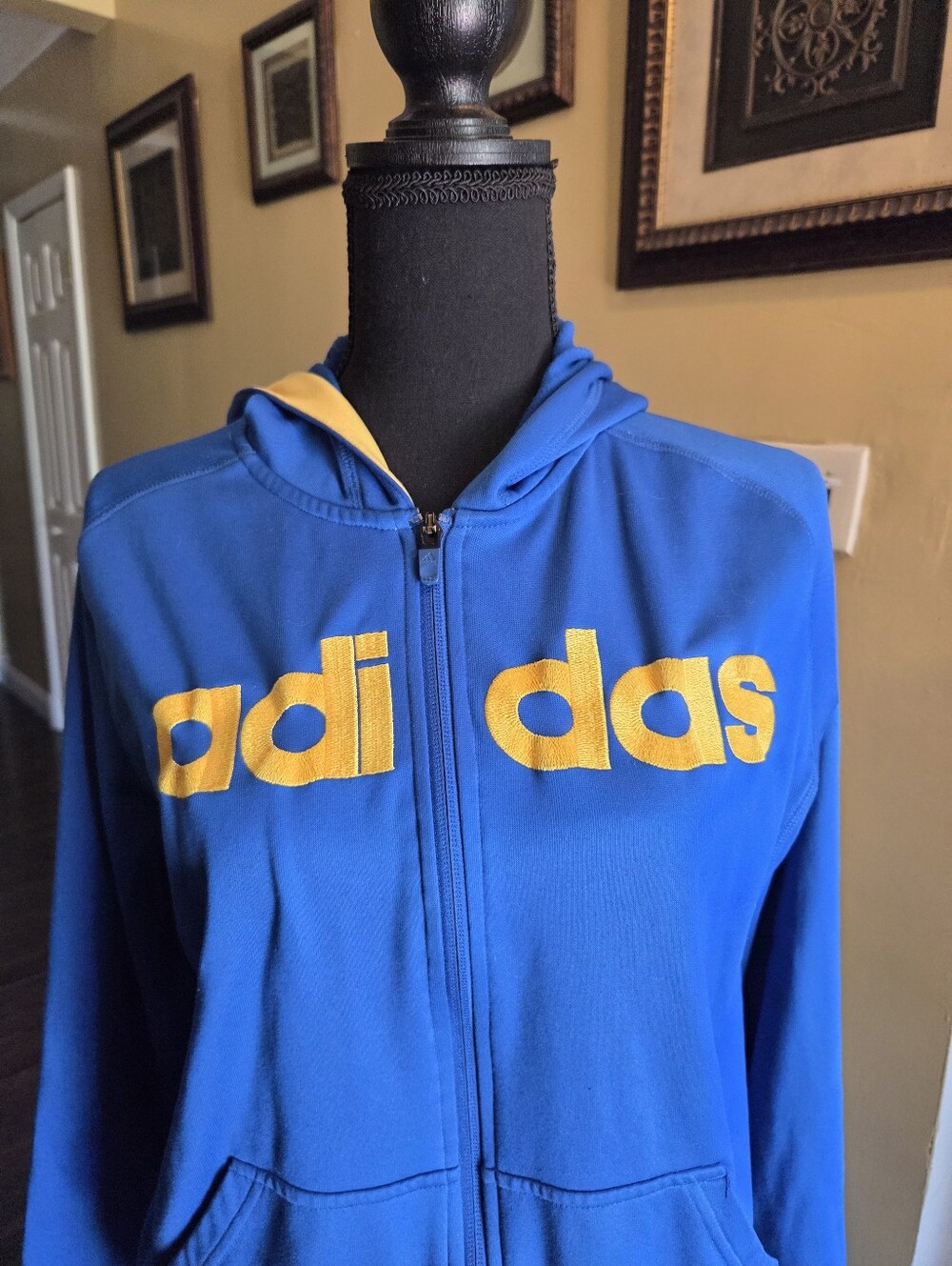 Adidas BLUE & YELLOW Full ZIP Track Jacket SIZE L (14/16) - Picture 2 of 9